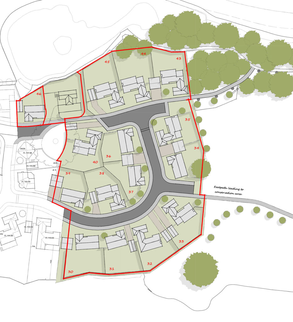 Plan showing the plot positions within the Rydon Village development
